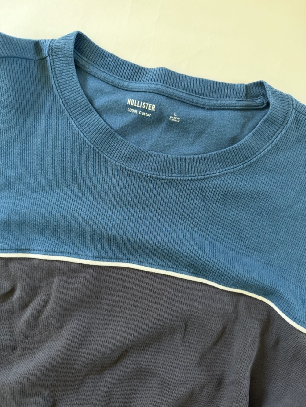 Hollister Blue and Charcoal Long Sleeve Colorblock Crewneck - Picture 2 of 3